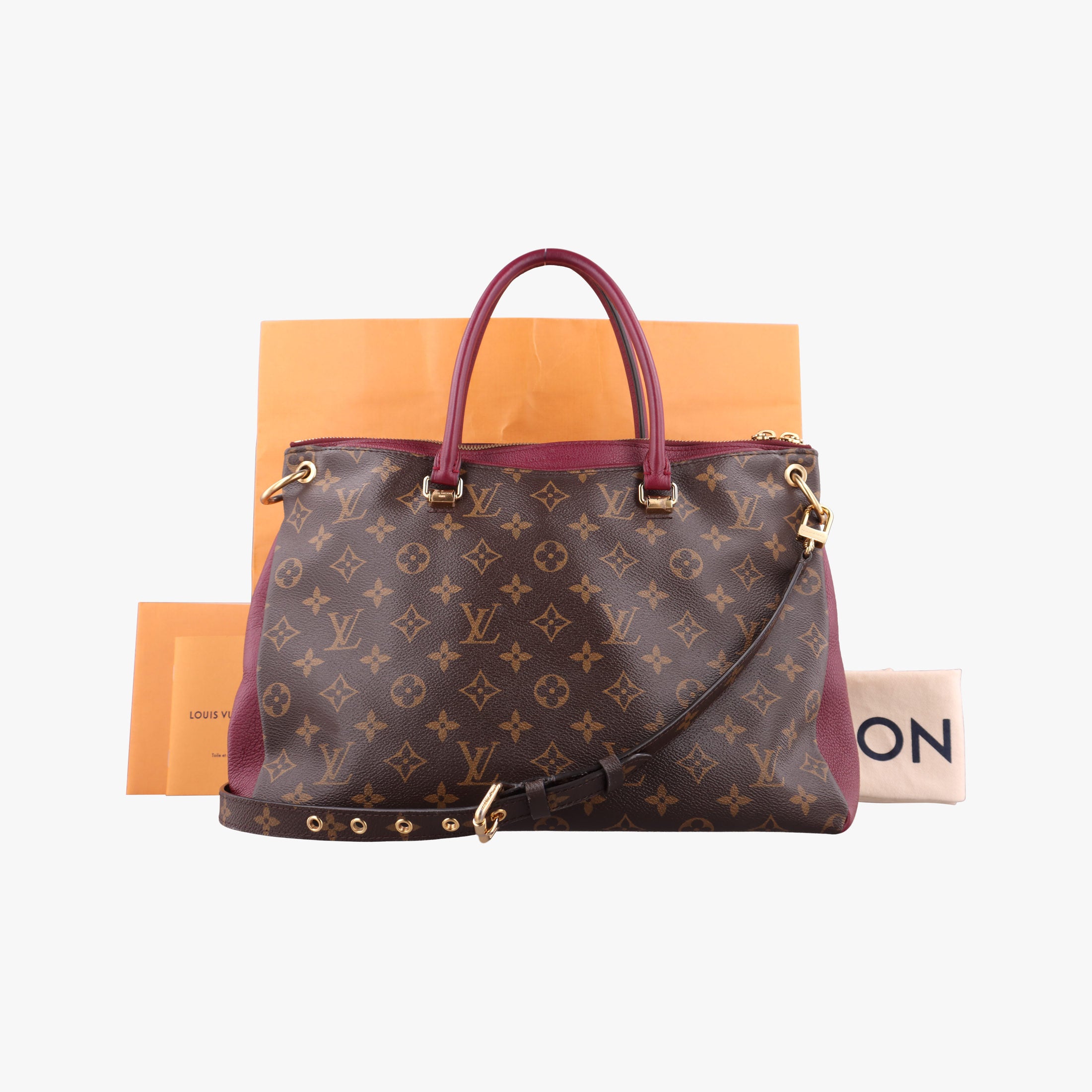 Pre-owned Louis Vuitton PALLAS Brown×RAISIN Monogram Canvas×calf leather M42810 shoulderbag | stylenewstar
