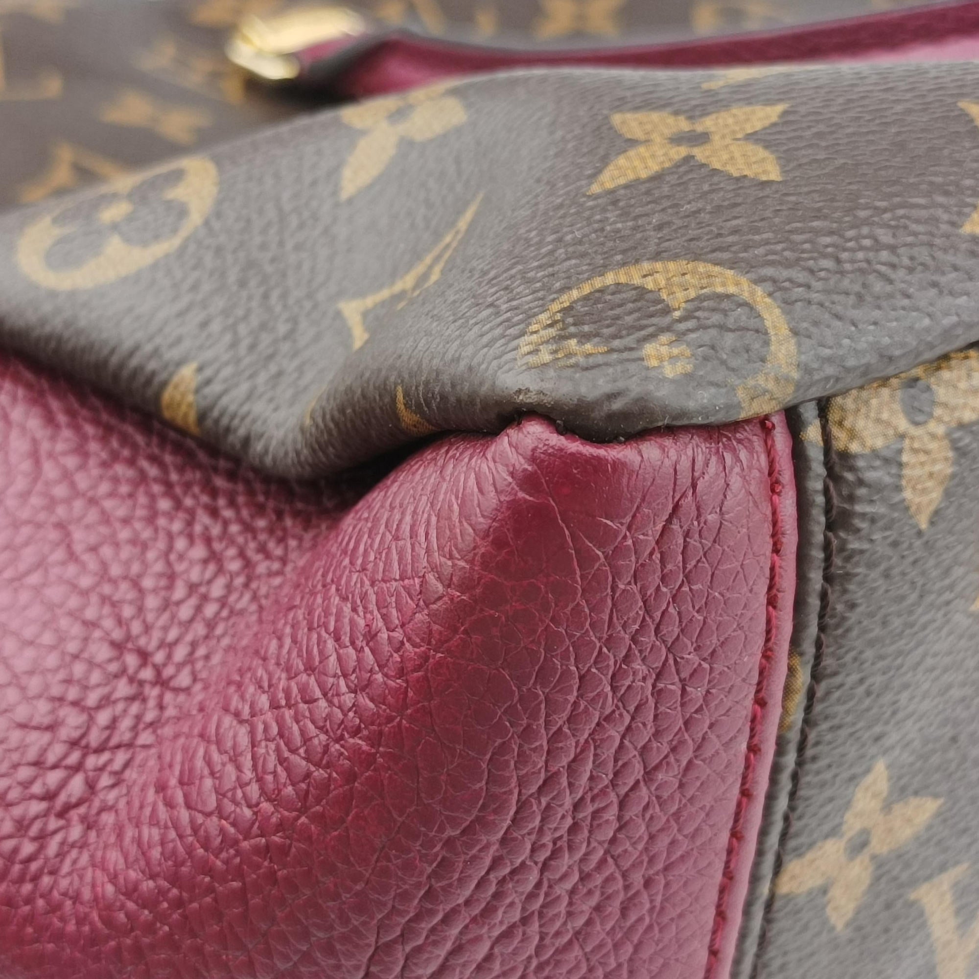 Pre-owned Louis Vuitton PALLAS Brown×RAISIN Monogram Canvas×calf leather M42810 shoulderbag | stylenewstar
