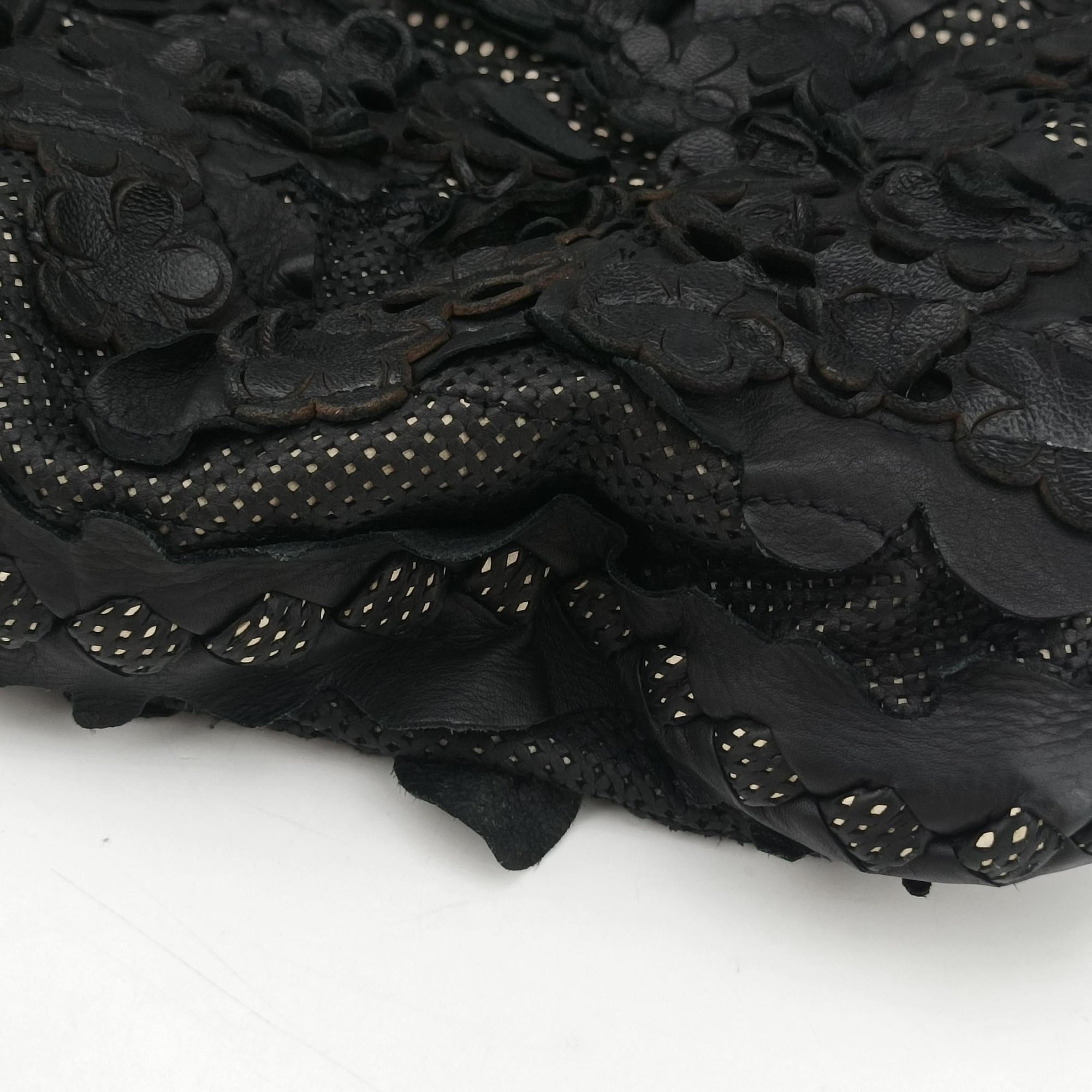 Vintage Bottega Veneta Laser-cut Floral Applique Limited Edition Black Leather  handbag | stylenewstar