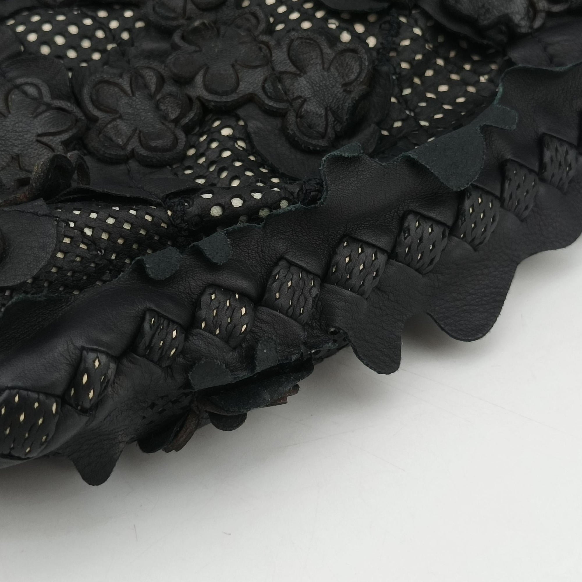 Vintage Bottega Veneta Laser-cut Floral Applique Limited Edition Black Leather  handbag | stylenewstar