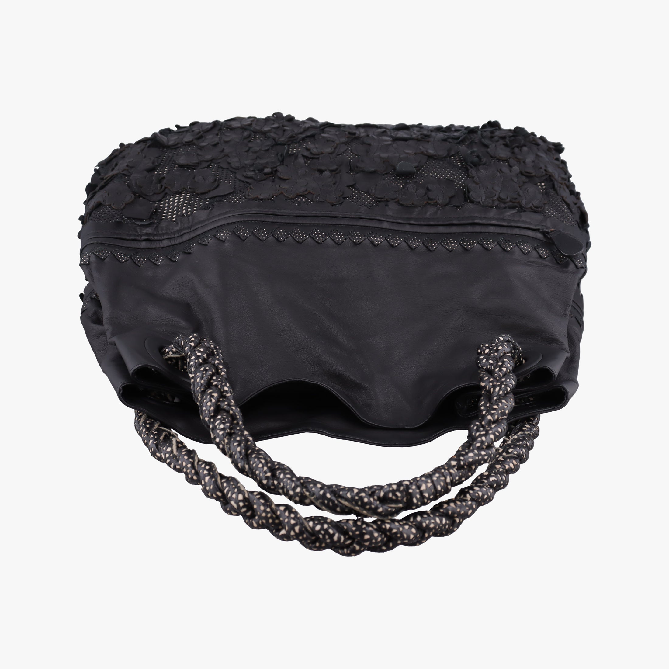 Vintage Bottega Veneta Laser-cut Floral Applique Limited Edition Black Leather  handbag | stylenewstar