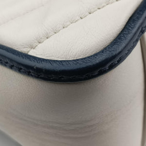 Pre-owned Gucci GG Marmont White×navy Leather 583571 shoulderbag | stylenewstar