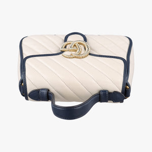 Pre-owned Gucci GG Marmont White×navy Leather 583571 shoulderbag | stylenewstar