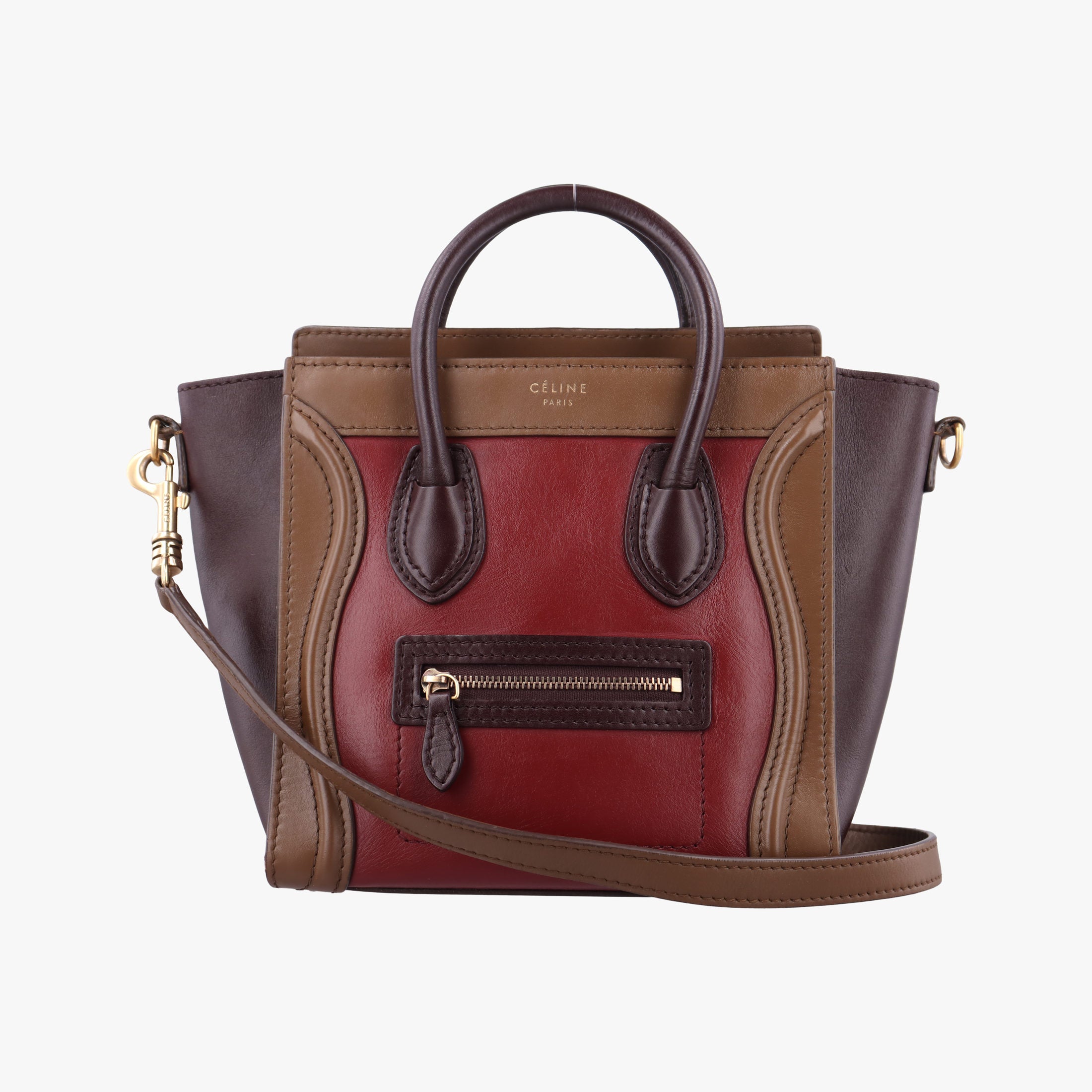 Vintage Celine luggage nano shopper Black× burgundy ×Brown Leather  shoulderbag | stylenewstar