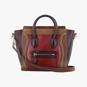 Vintage Celine luggage nano shopper Black× burgundy ×Brown Leather  shoulderbag | stylenewstar