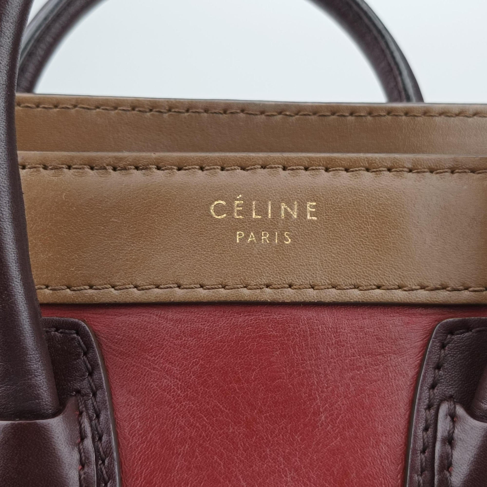 Vintage Celine luggage nano shopper Black× burgundy ×Brown Leather  shoulderbag | stylenewstar