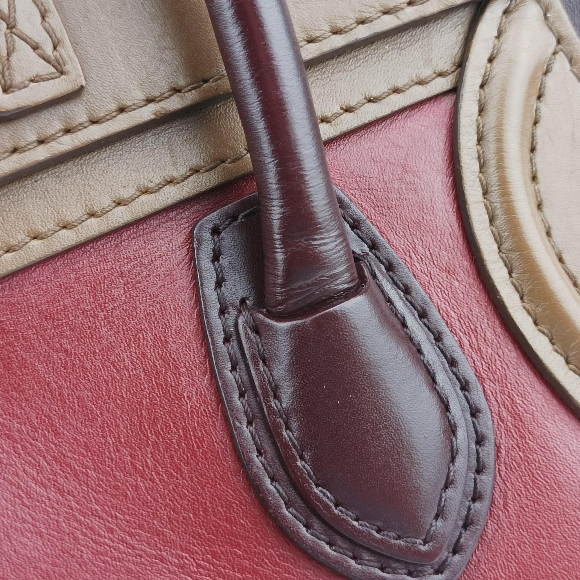 Vintage Celine luggage nano shopper Black× burgundy ×Brown Leather  shoulderbag | stylenewstar