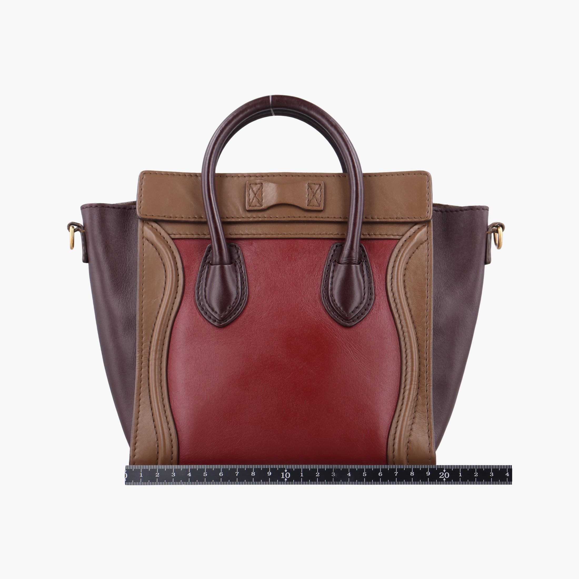 Vintage Celine luggage nano shopper Black× burgundy ×Brown Leather  shoulderbag | stylenewstar
