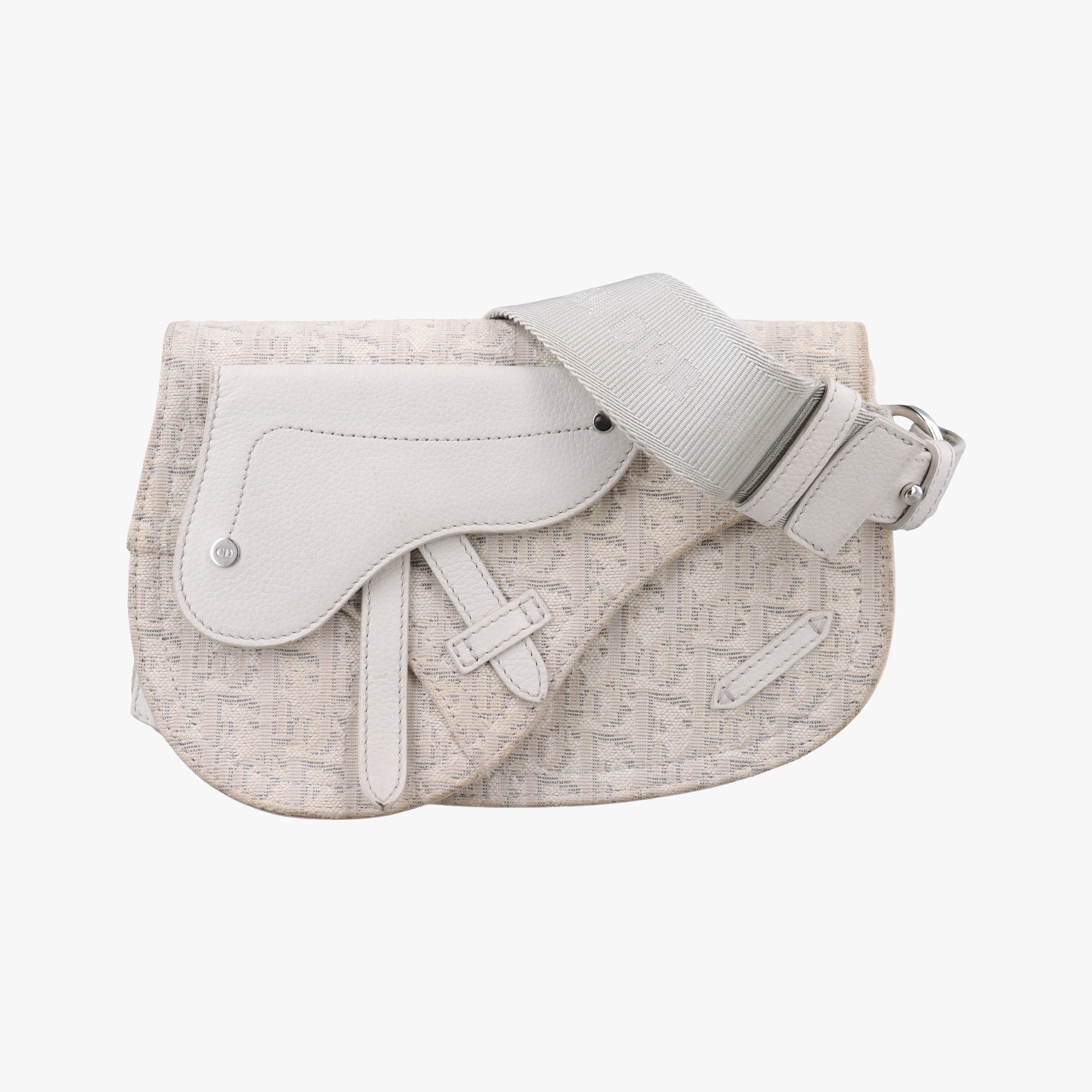 Pre-owned Christian Dior Saddle White Jacquard × Leather  bum bag/waist bag | stylenewstar
