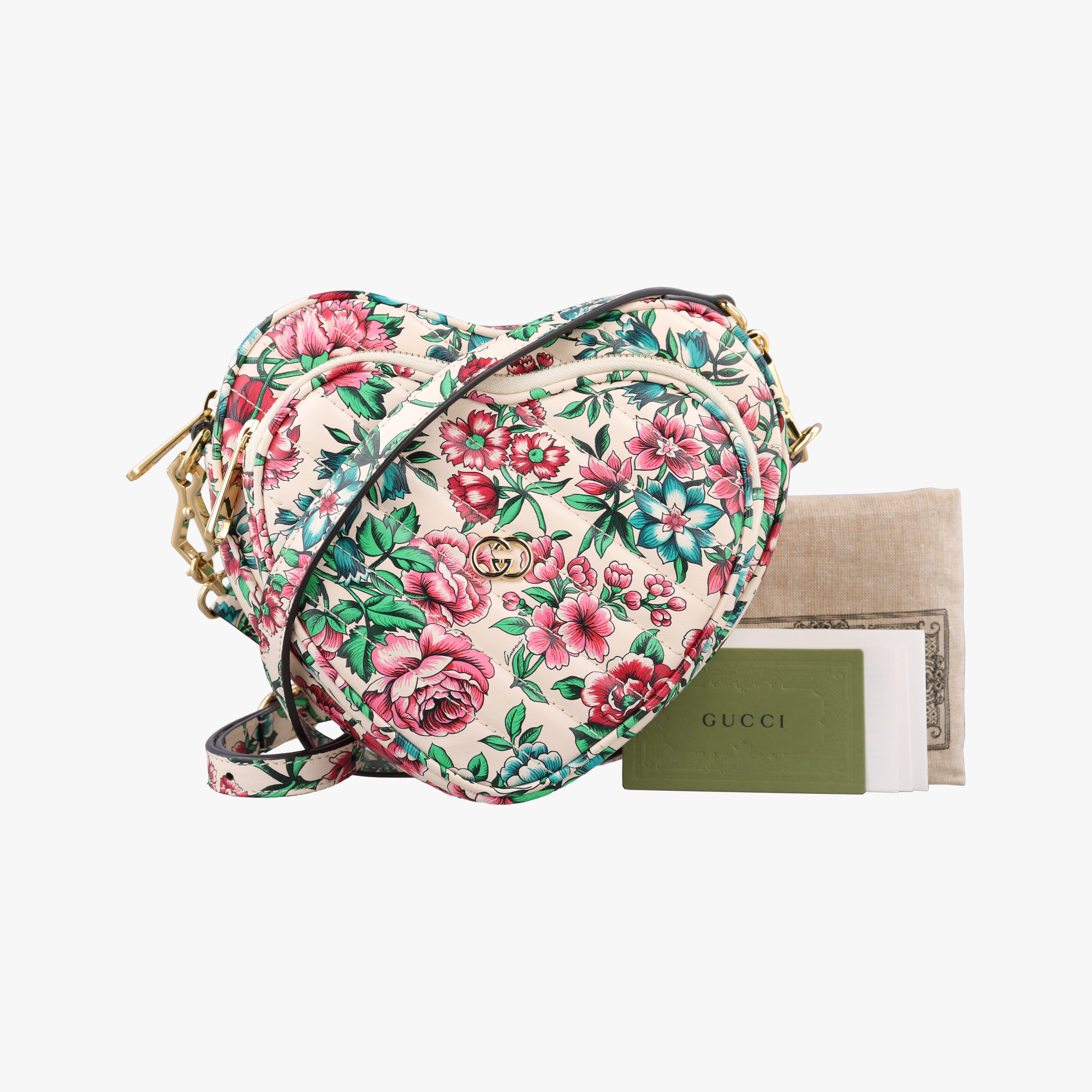 Vintage Gucci GG Marmont Flower Print Heart Multicolour Leather 740355 shoulderbag | stylenewstar