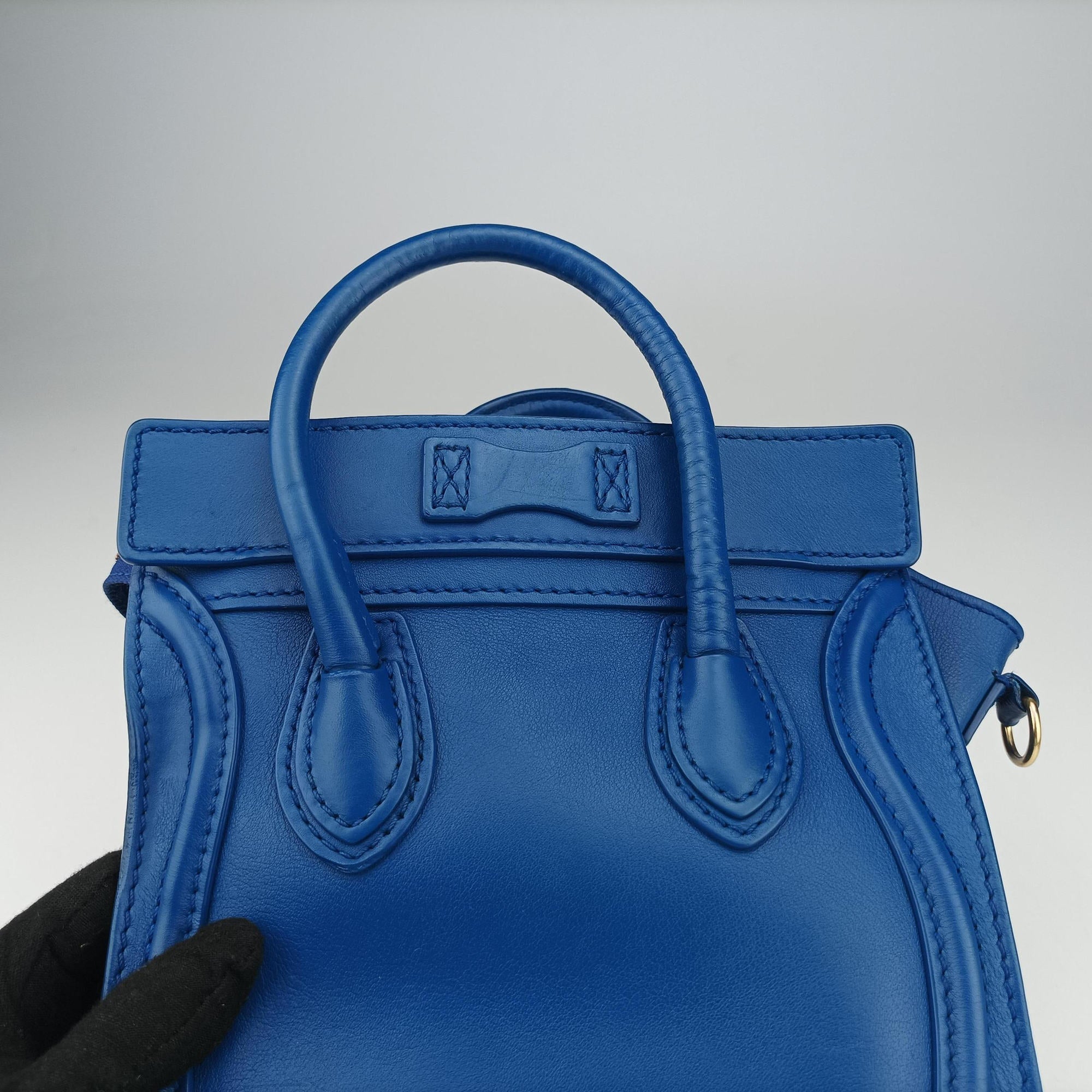 Secondhand Celine Luggage Mini Shopper Blue Leather  shoulderbag | stylenewstar