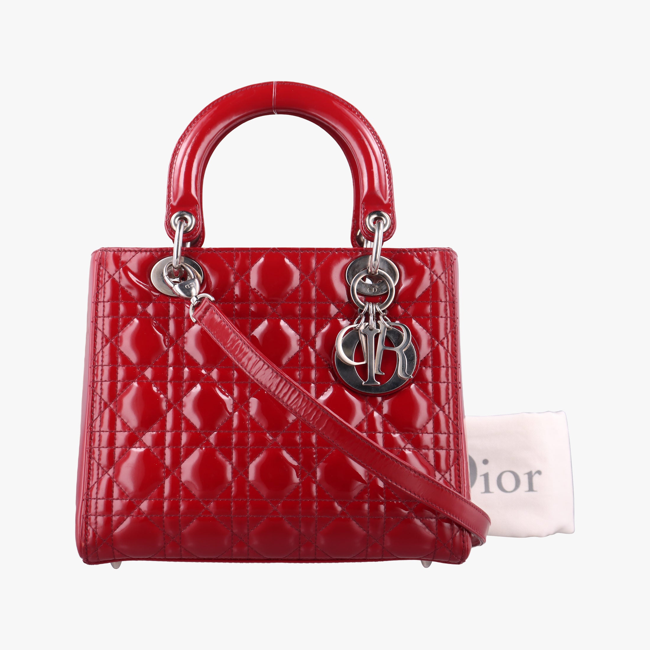 Pre-owned Christian Dior Lady Dior Red patent  shoulderbag | stylenewstar