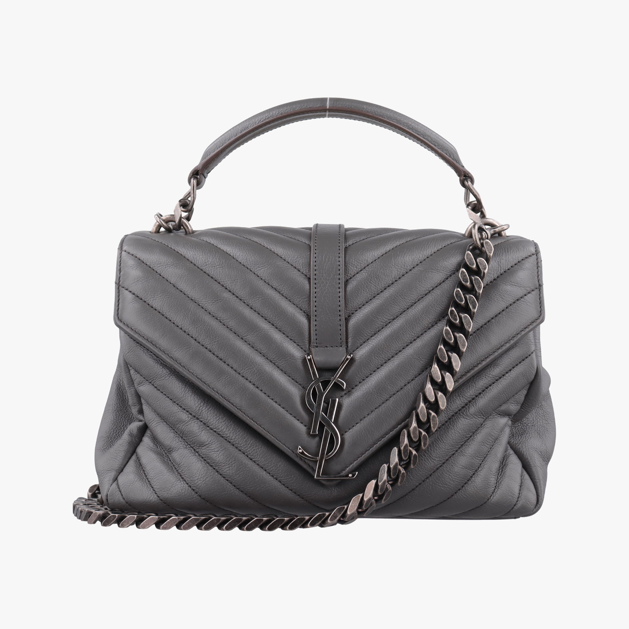 Secondhand Yves Saint Laurent COLLEGE Grey Leather 428056 shoulderbag | stylenewstar