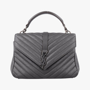 Pre-owned Yves Saint Laurent COLLEGE Grey Leather 428056 handbag | stylenewstar