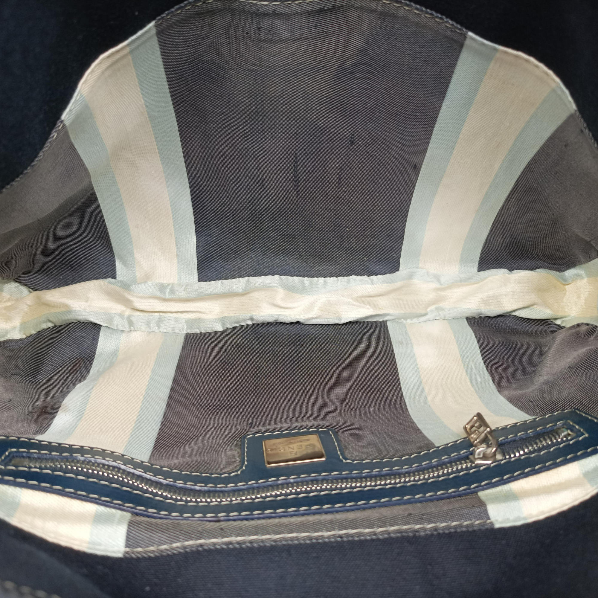 Pre-owned Fendi Mamma Bucket Navy Denim 22112 shoulderbag | stylenewstar