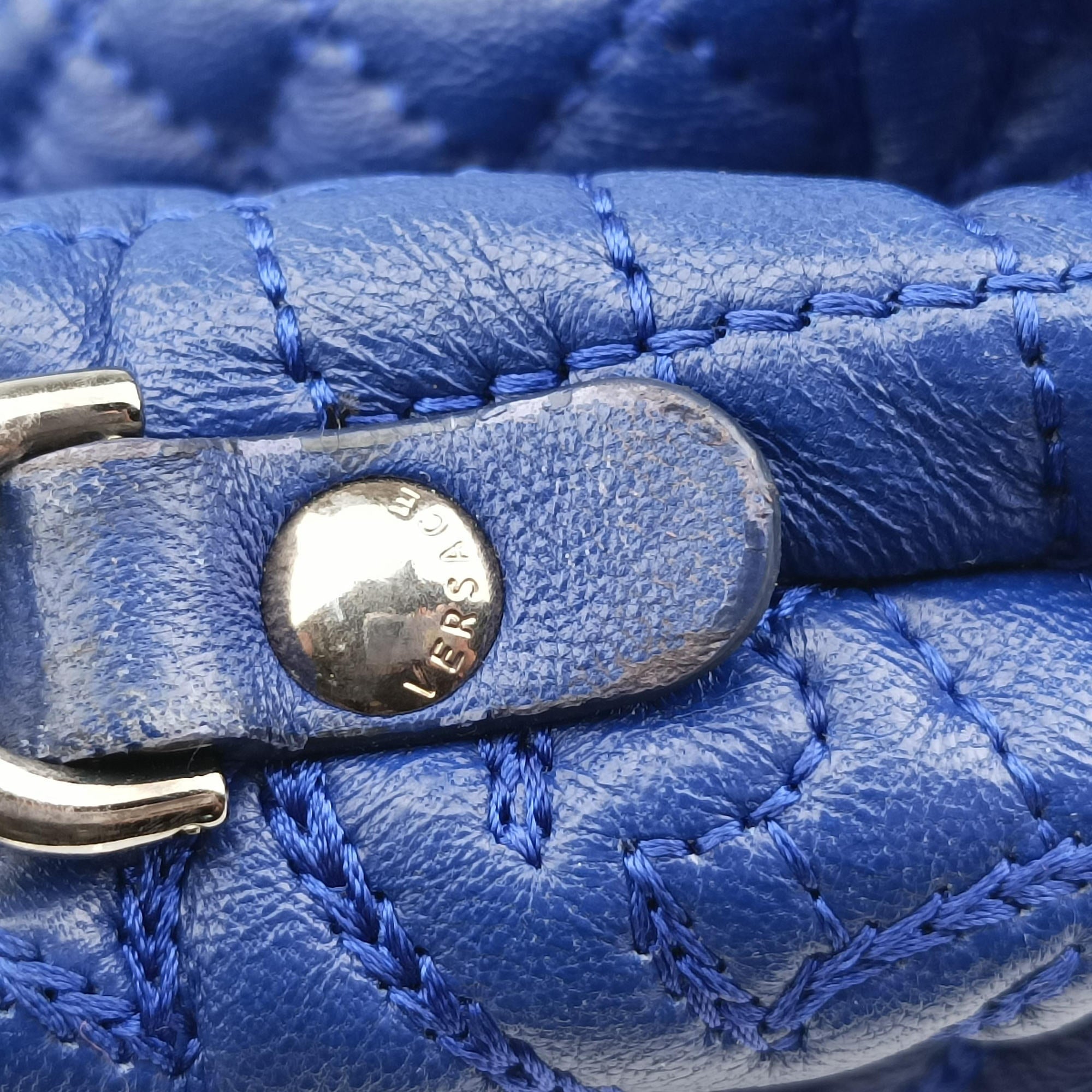 Pre-owned VERSACE Vanitas Blue Leather  shoulderbag | stylenewstar