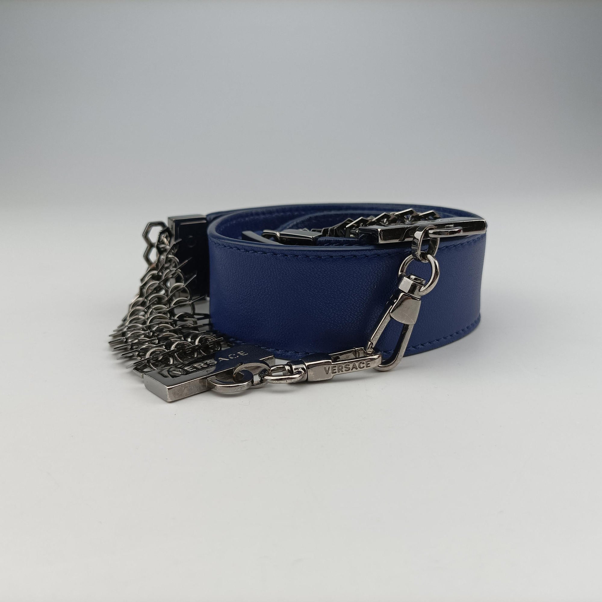 Pre-owned VERSACE Vanitas Blue Leather  shoulderbag | stylenewstar