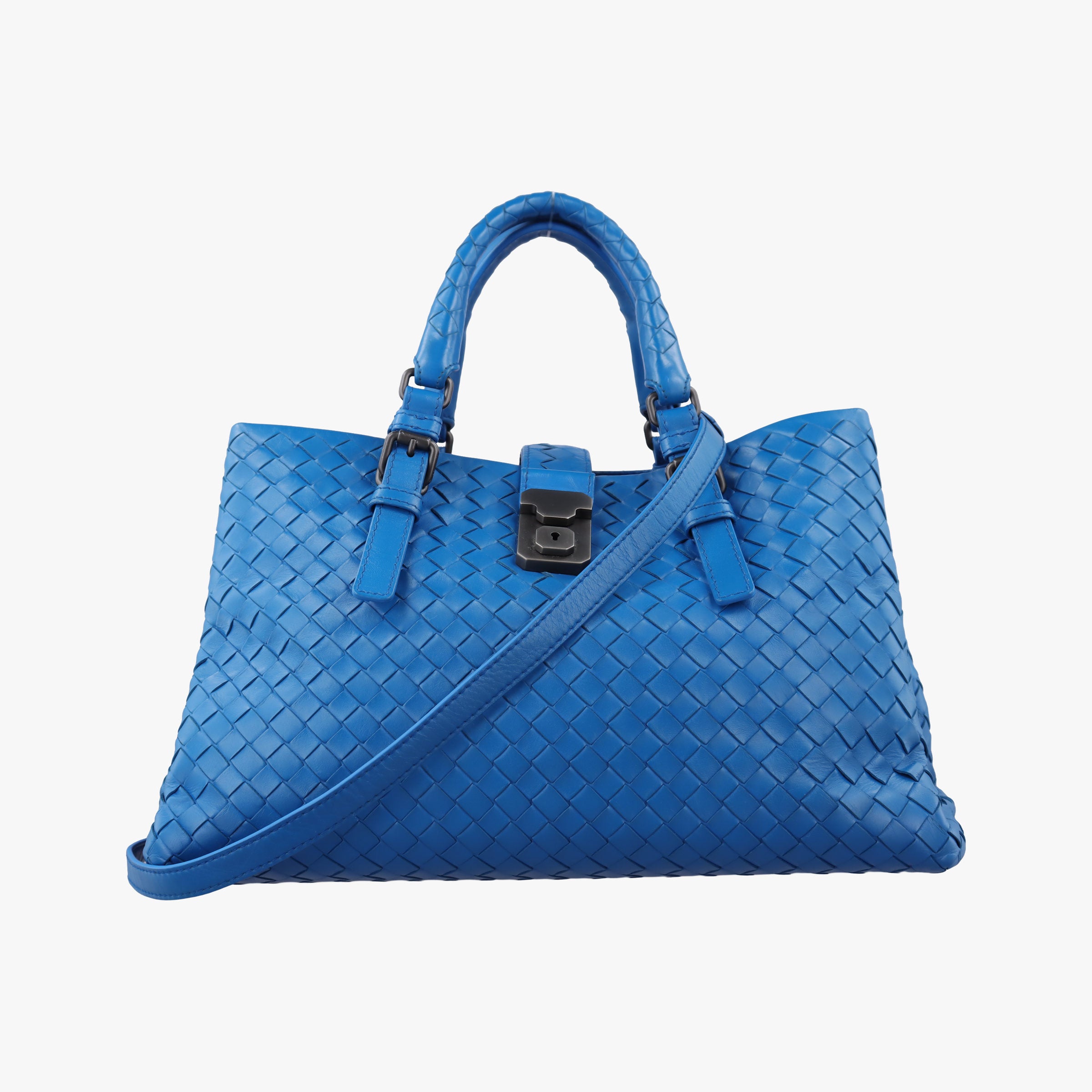 Pre-owned Bottega Veneta Roma Intrecciato Blue lambskin  shoulderbag | stylenewstar