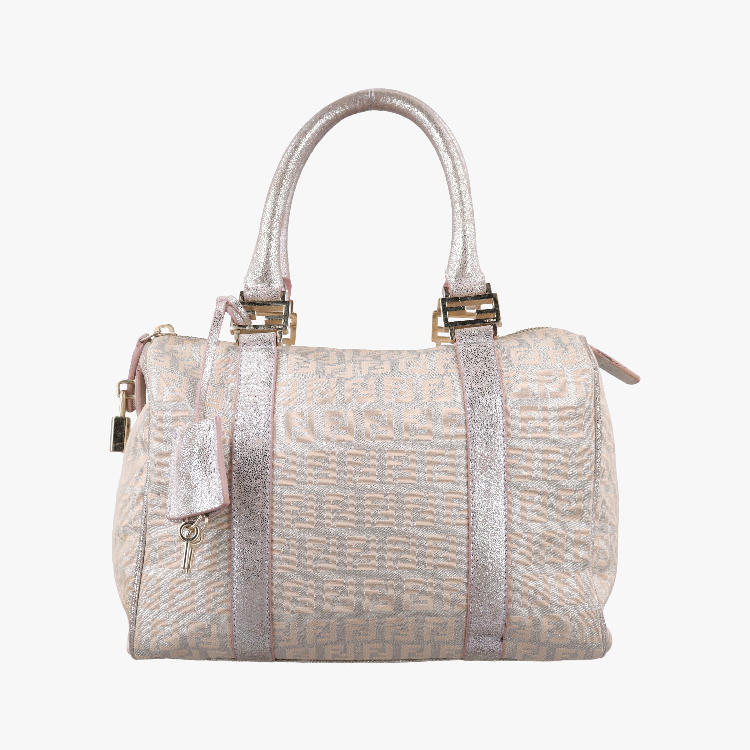 Pre-owned Fendi Zucchino Glitter Logo Pink Canvas 8BL068 handbag | stylenewstar