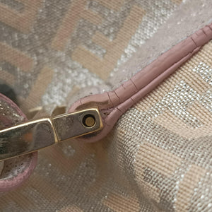 Pre-owned Fendi Zucchino Glitter Logo Pink Canvas 8BL068 handbag | stylenewstar
