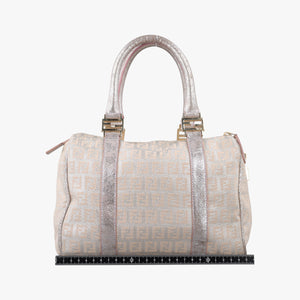 Pre-owned Fendi Zucchino Glitter Logo Pink Canvas 8BL068 handbag | stylenewstar