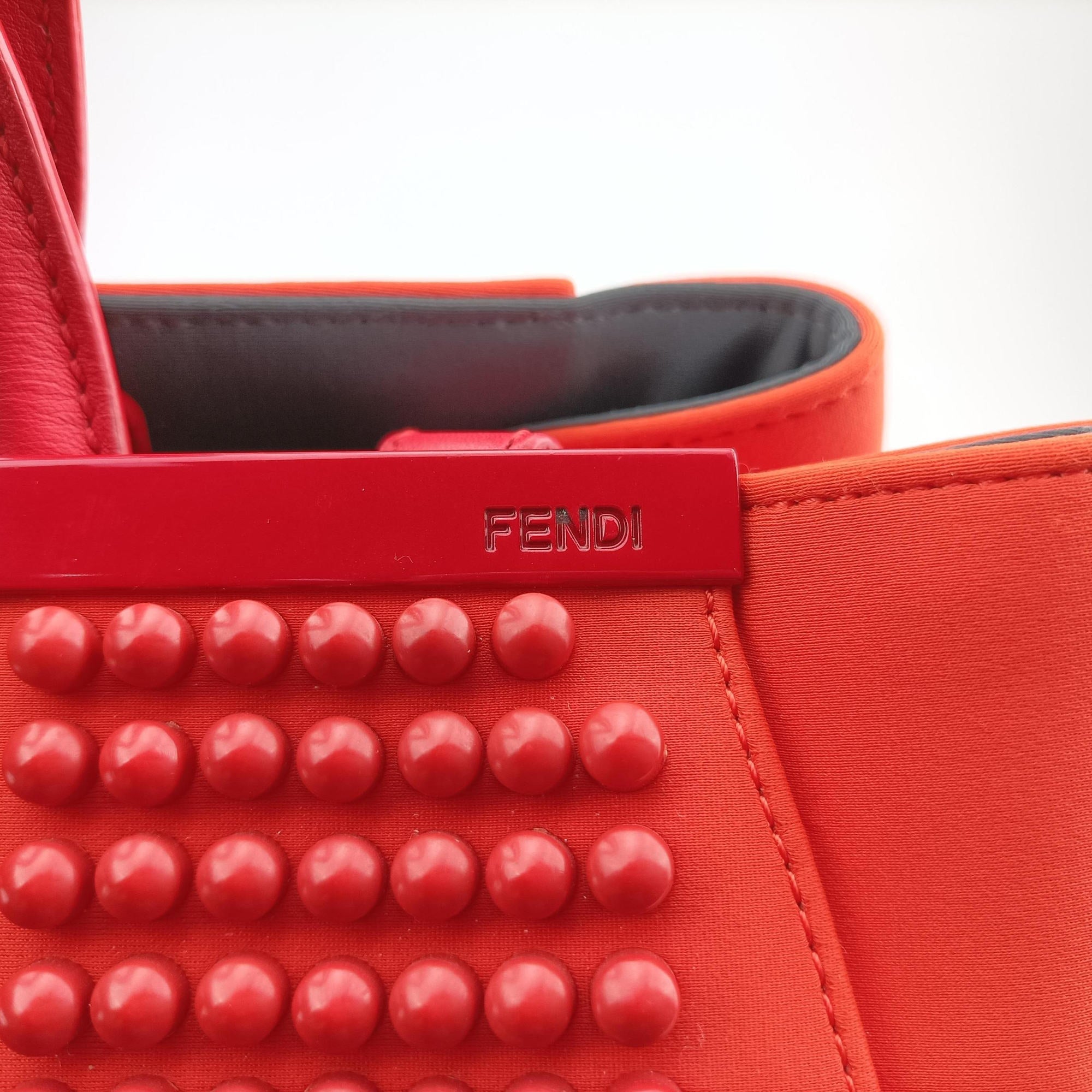 Pre-owned Fendi 2 JOURS Orange x Red fabric x Leather 8BH250 shoulderbag | stylenewstar