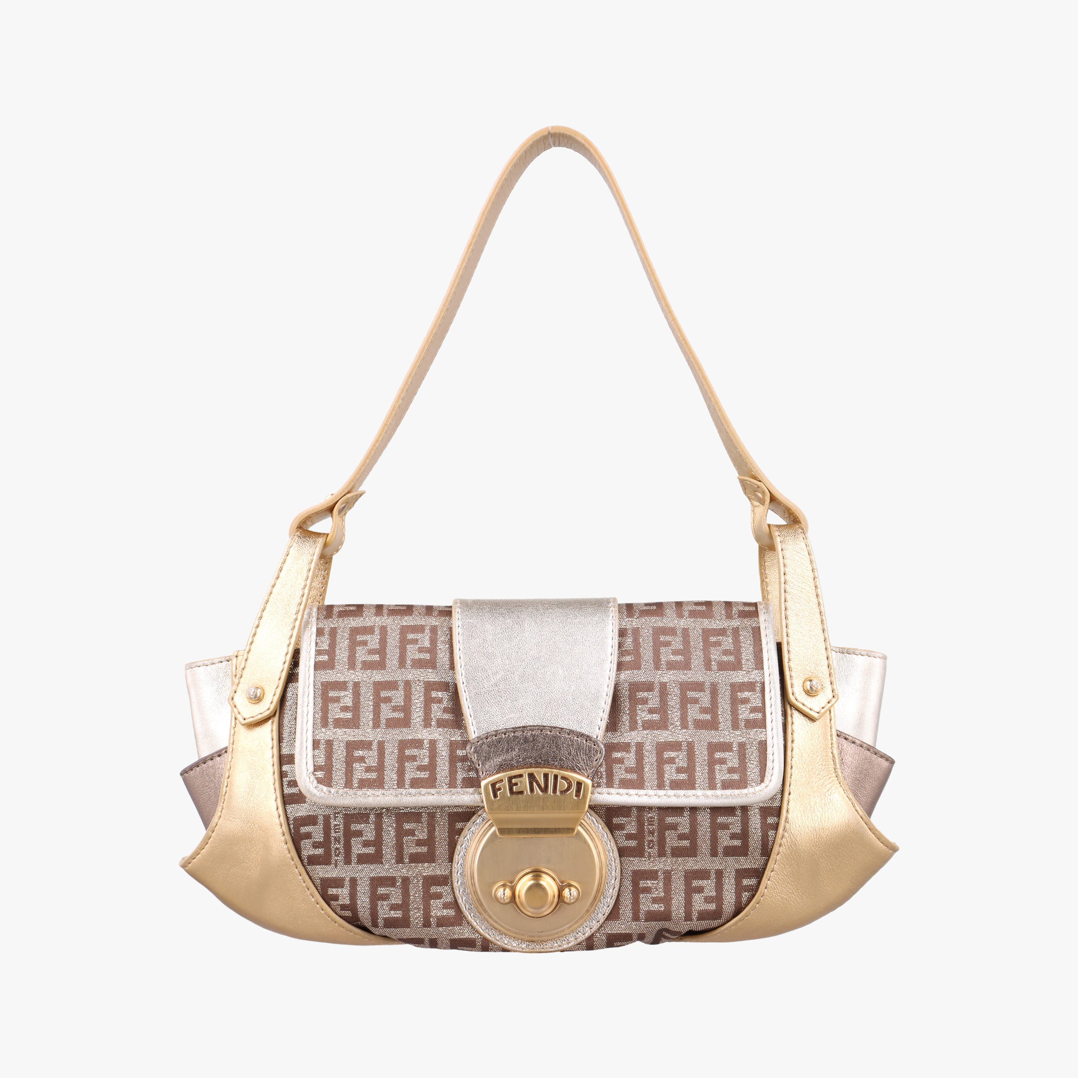 Pre-owned Fendi Zucchino Borsa golden×Multicolour canvas×leather 8BR429 shoulderbag | stylenewstar