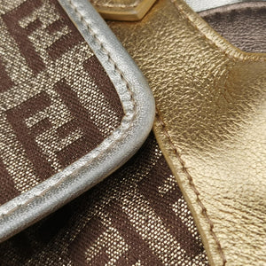 Pre-owned Fendi Zucchino Borsa golden×Multicolour canvas×leather 8BR429 shoulderbag | stylenewstar