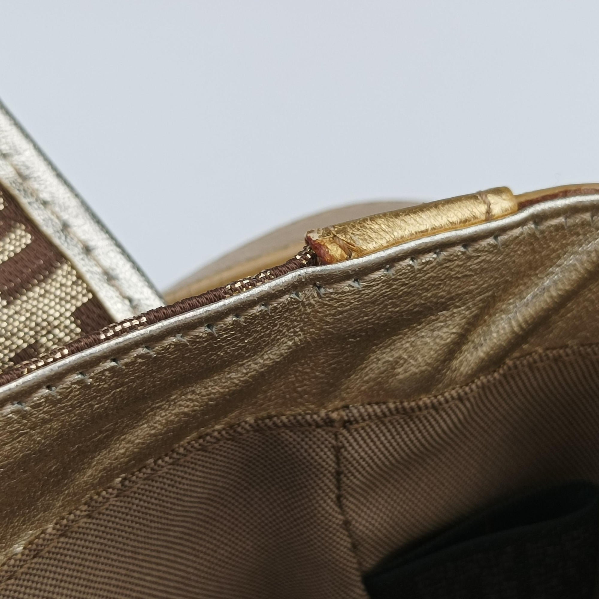Pre-owned Fendi Zucchino Borsa golden×Multicolour canvas×leather 8BR429 shoulderbag | stylenewstar