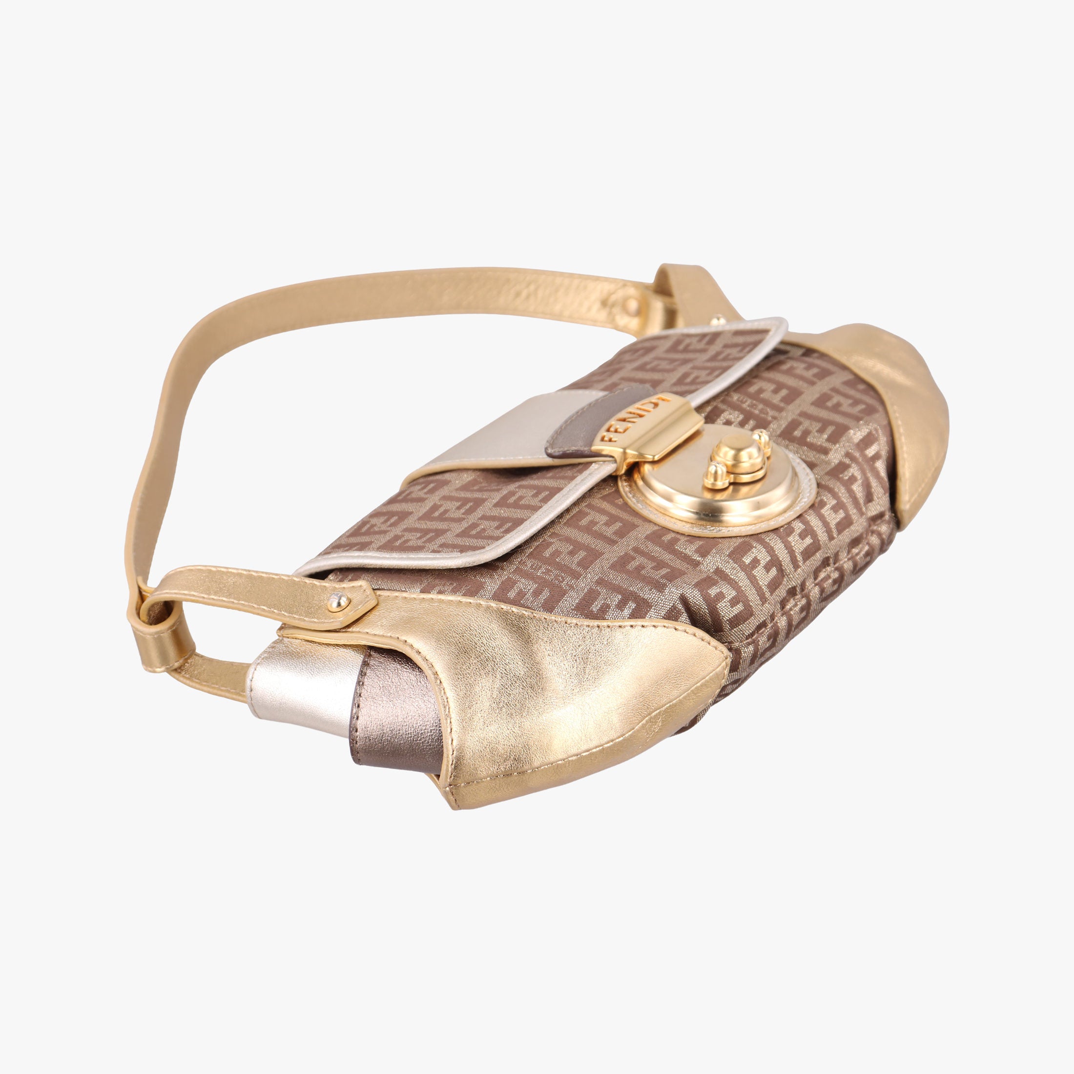Pre-owned Fendi Zucchino Borsa golden×Multicolour canvas×leather 8BR429 shoulderbag | stylenewstar