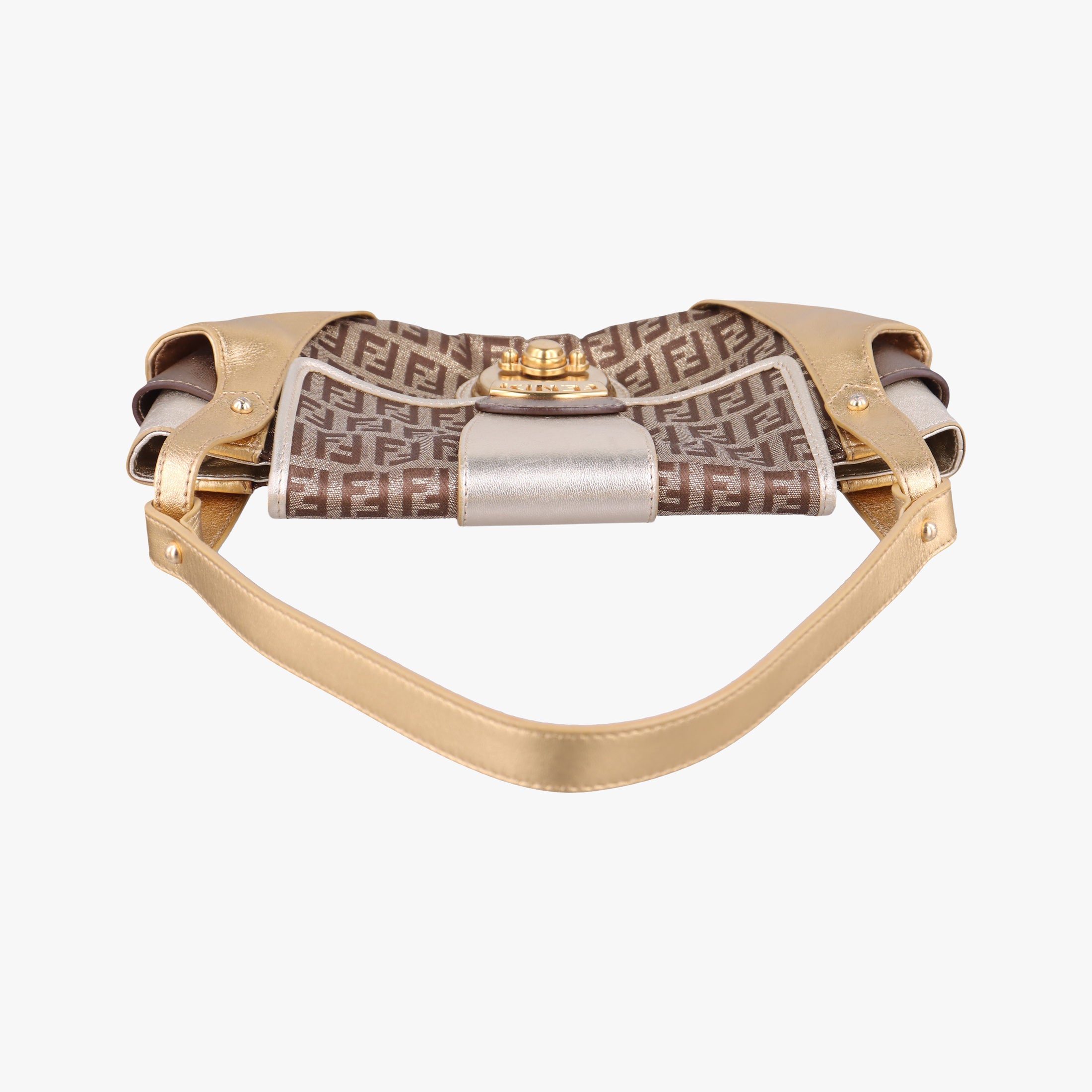 Pre-owned Fendi Zucchino Borsa golden×Multicolour canvas×leather 8BR429 shoulderbag | stylenewstar