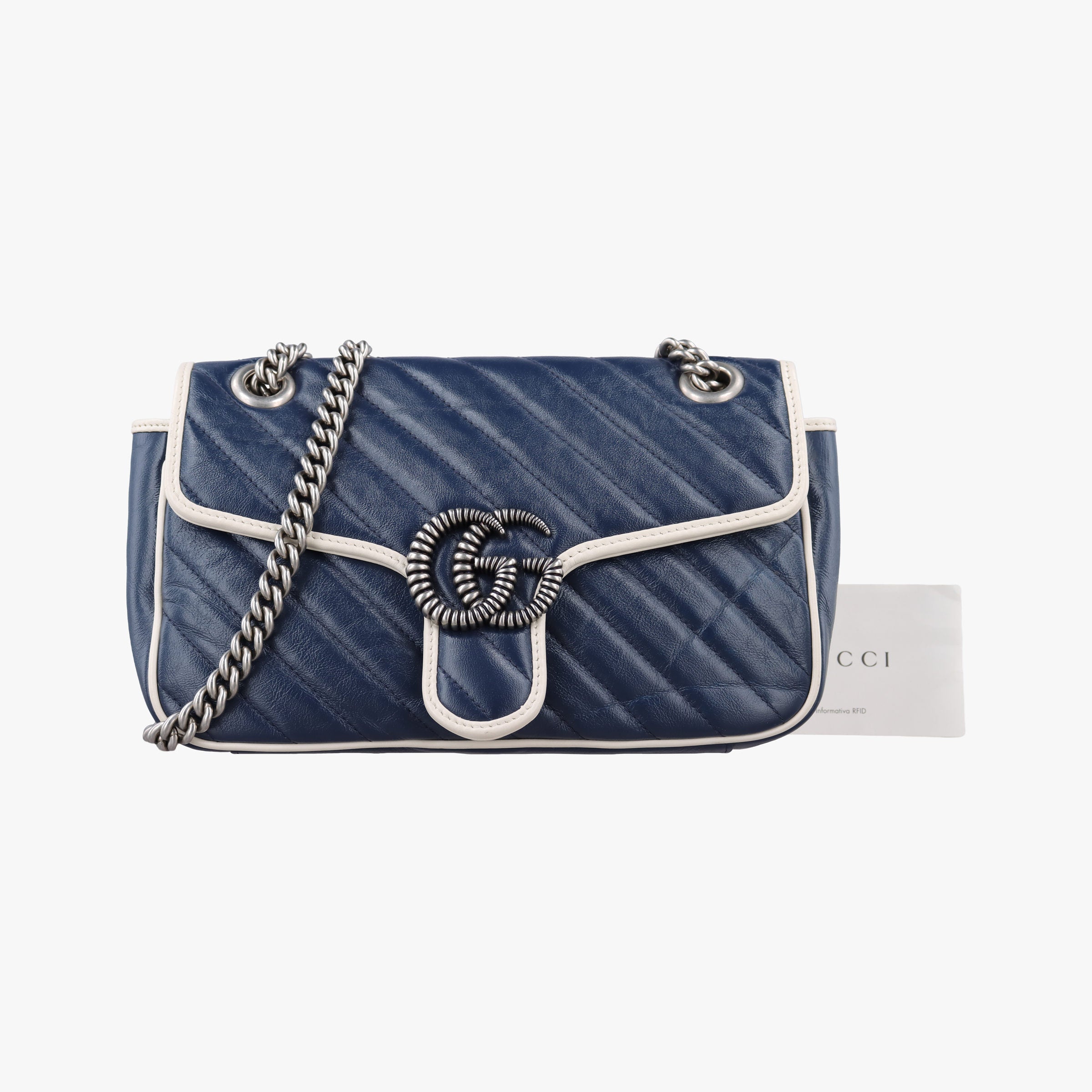 Pre-owned Gucci GG Marmont Blue Leather 443497 shoulderbag | stylenewstar