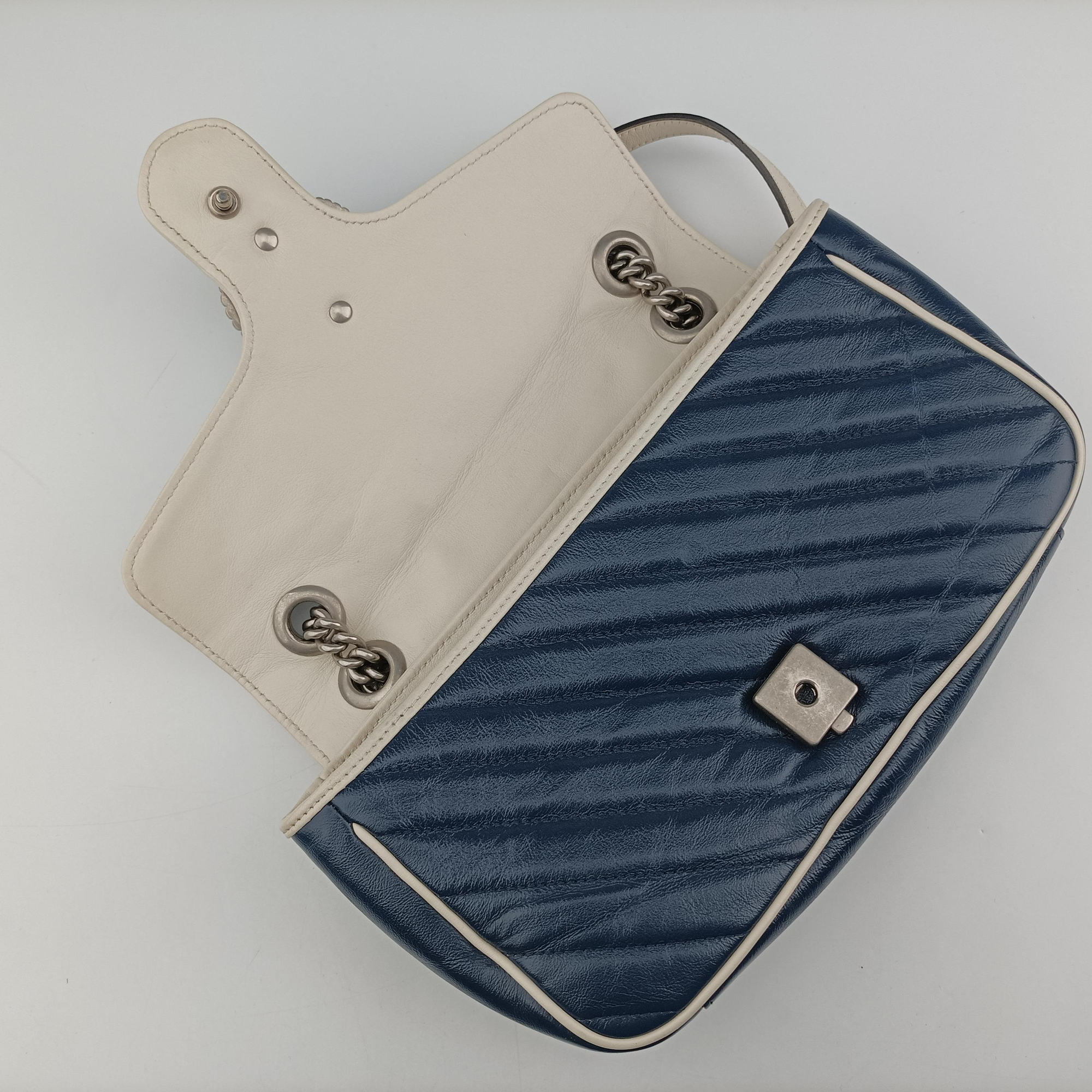 Pre-owned Gucci GG Marmont Blue Leather 443497 shoulderbag | stylenewstar