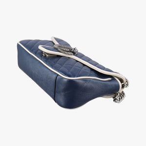 Pre-owned Gucci GG Marmont Blue Leather 443497 shoulderbag | stylenewstar