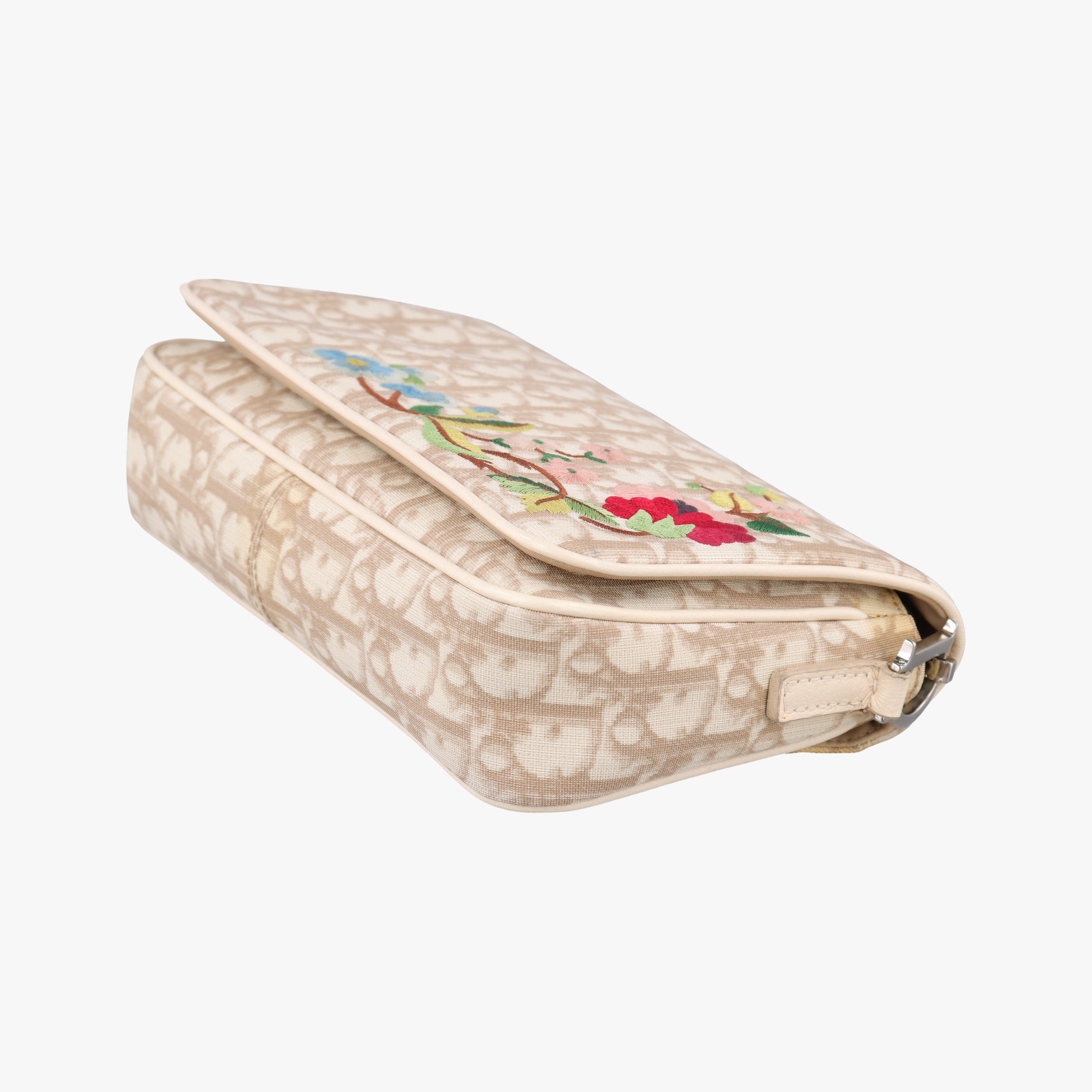 Pre-owned Christian Dior Trotter Flower Beige PVC Coated Canvas Floral Embroidery  shoulderbag | stylenewstar
