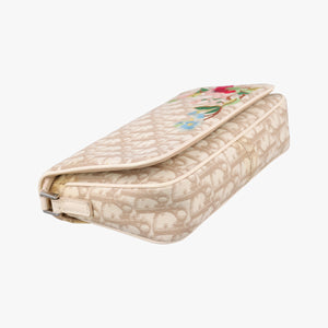 Pre-owned Christian Dior Trotter Flower Beige PVC Coated Canvas Floral Embroidery  shoulderbag | stylenewstar
