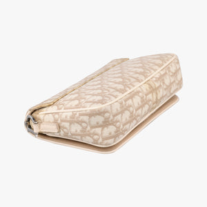 Pre-owned Christian Dior Trotter Flower Beige PVC Coated Canvas Floral Embroidery  shoulderbag | stylenewstar