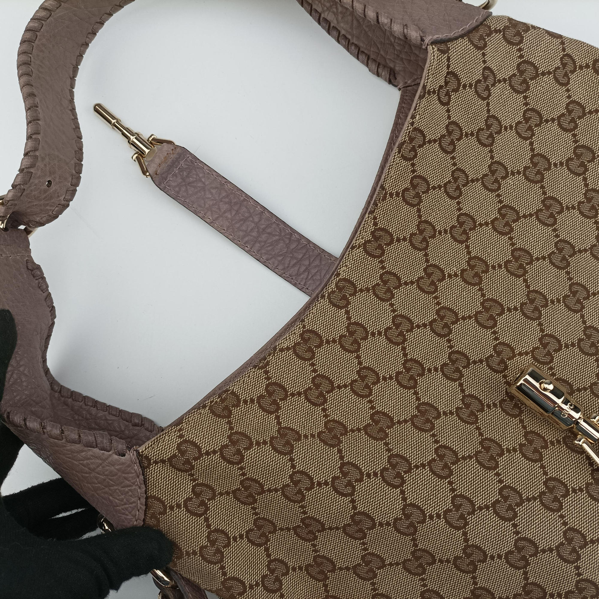Pre-owned Gucci New Jackie Beige x Brown Canvas×Leather 246907 shoulderbag | stylenewstar