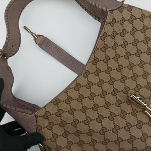 Pre-owned Gucci New Jackie Beige x Brown Canvas×Leather 246907 shoulderbag | stylenewstar