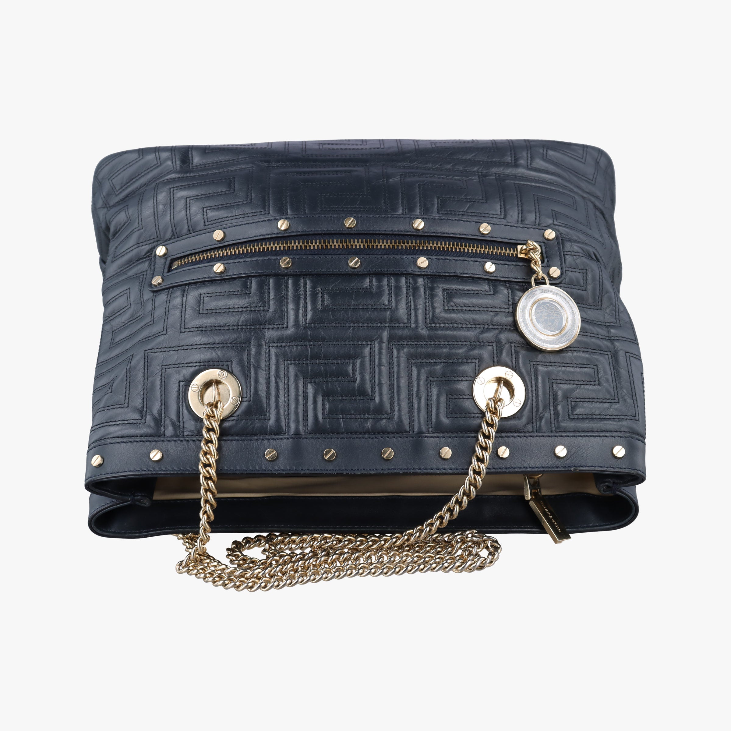 Vintage VERSACE Medusa quilted Navy Leather  handbag | stylenewstar