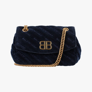 Vintage Balenciaga BB Round Navy velour  shoulderbag | stylenewstar