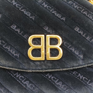Vintage Balenciaga BB Round Navy velour  shoulderbag | stylenewstar