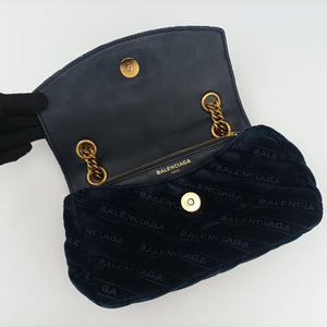 Vintage Balenciaga BB Round Navy velour  shoulderbag | stylenewstar