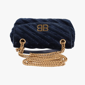 Vintage Balenciaga BB Round Navy velour  shoulderbag | stylenewstar