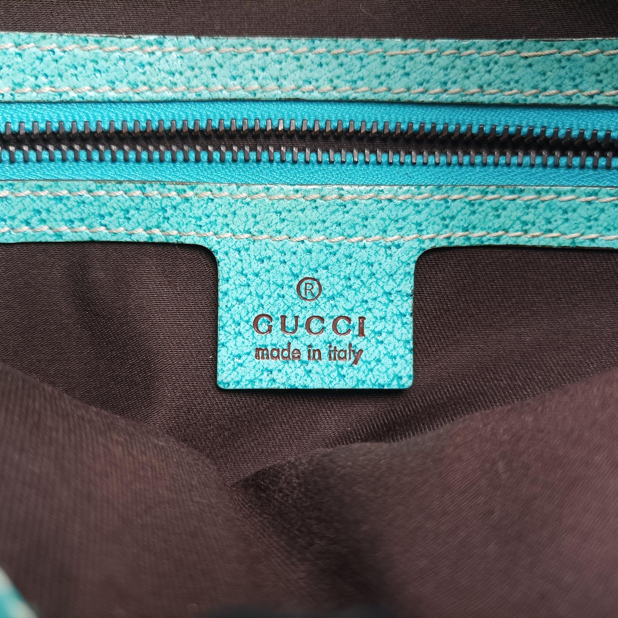 Secondhand Gucci Piston Lock Jackie Hobo khaki×blue canvas×leather 120885 shoulderbag | stylenewstar