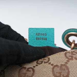 Secondhand Gucci Piston Lock Jackie Hobo khaki×blue canvas×leather 120885 shoulderbag | stylenewstar
