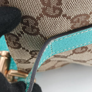 Secondhand Gucci Piston Lock Jackie Hobo khaki×blue canvas×leather 120885 shoulderbag | stylenewstar