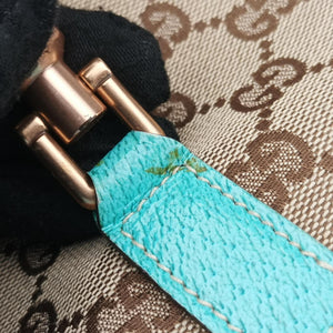 Secondhand Gucci Piston Lock Jackie Hobo khaki×blue canvas×leather 120885 shoulderbag | stylenewstar