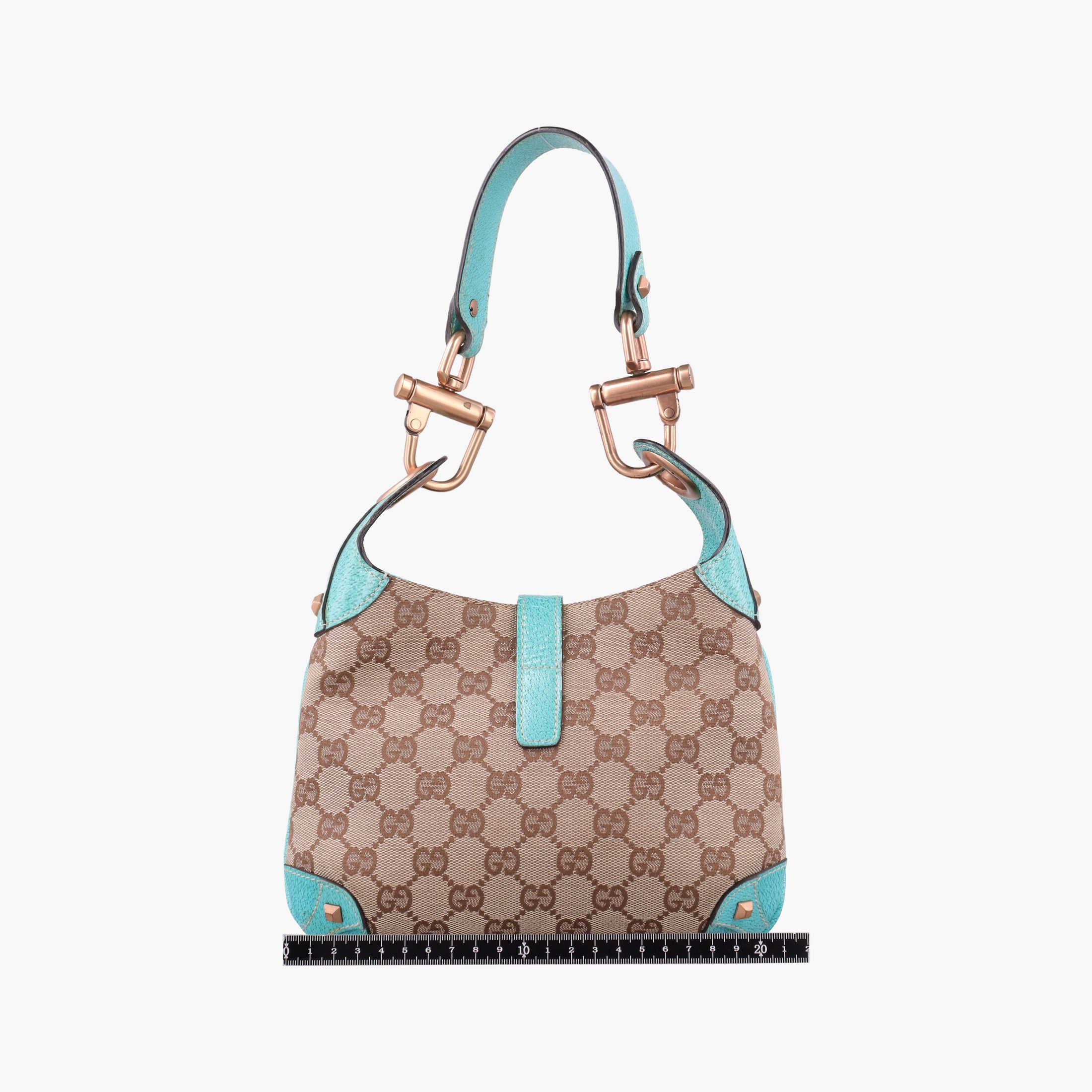 Secondhand Gucci Piston Lock Jackie Hobo khaki×blue canvas×leather 120885 shoulderbag | stylenewstar