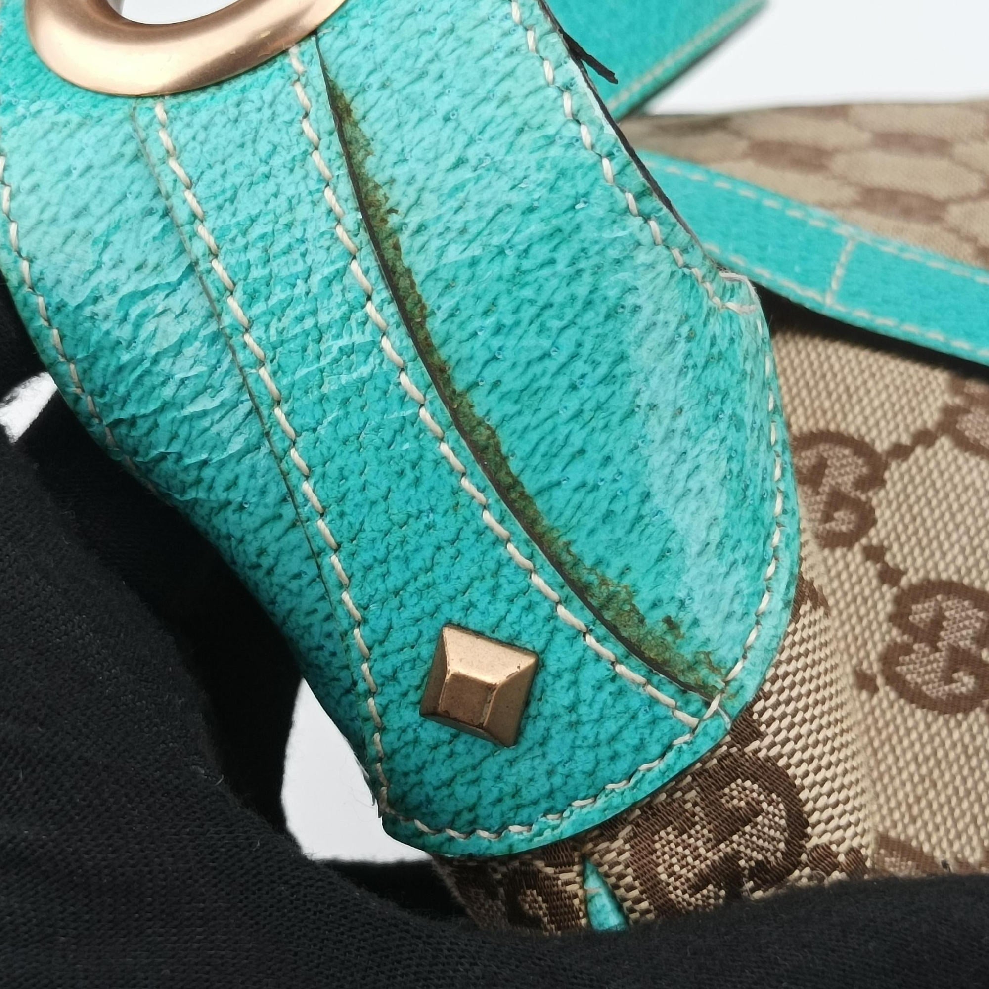 Secondhand Gucci Piston Lock Jackie Hobo khaki×blue canvas×leather 120885 shoulderbag | stylenewstar